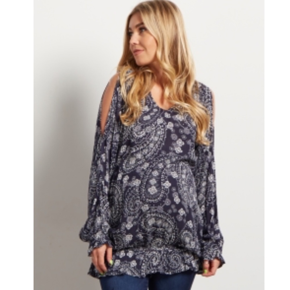 Pinkblush Navy Printed Cold Shoulder Top